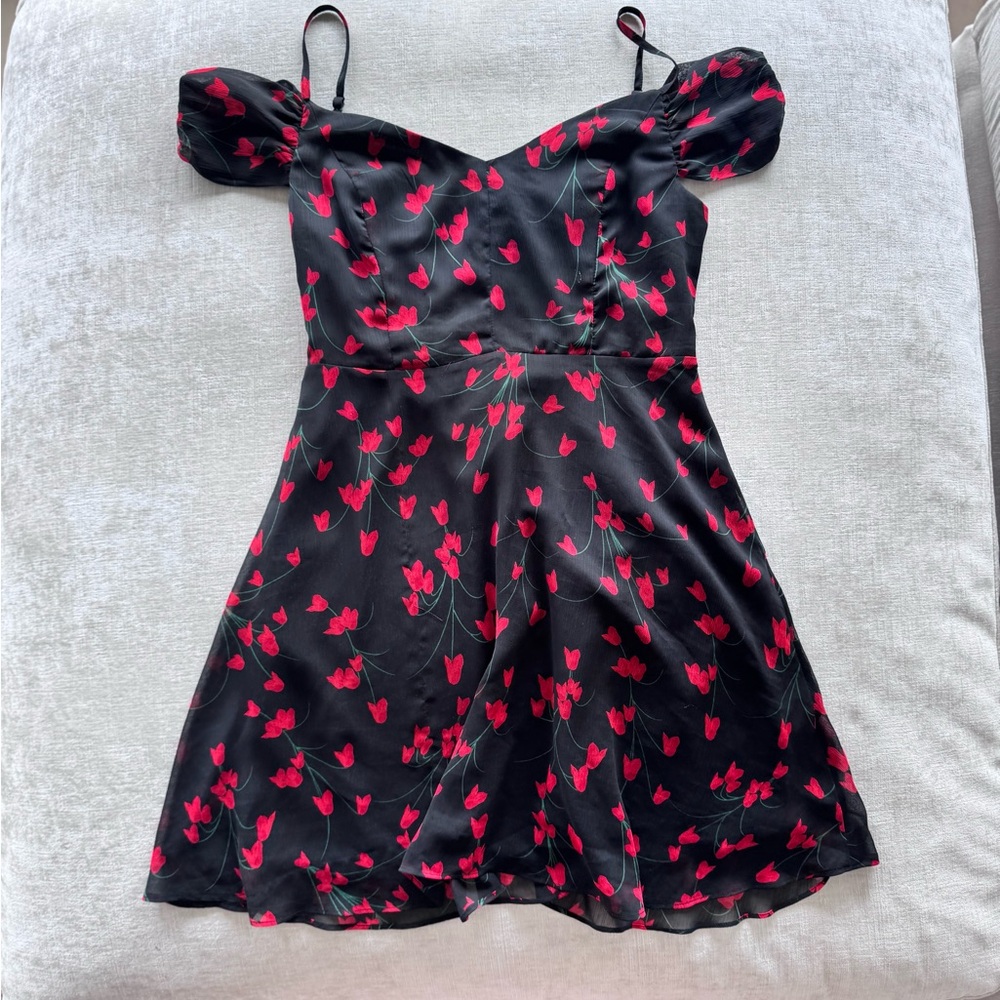 Romantic red and black floral mini dress